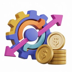 Poster - Colorful gear mechanism with upward and downward arrows, indicating financial growth and decline.