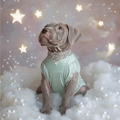 Wall Mural - pit bull in cloudy whimsical world