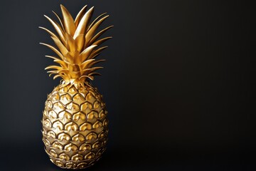 Aufkleber - Luxurious golden pineapple decorated with intricate patterns in a minimalist setting. Generative AI