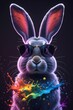 © Capuccino - Stylish rabbit with sunglasses celebrates color in a vibrant splash of paint during a whimsical artistic moment