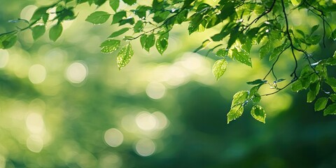 Wall Mural - Lush green foliage with vibrant leaves in sharp focus against a blurred soft green background creating a tranquil and serene atmosphere.