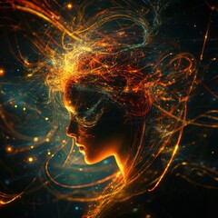 Aufkleber - Person surrounded by swirling lines and abstract shapes creating a mesmerizing display of light and movement. Generative AI