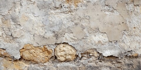 Wall Mural - Aged textured wall with weathered gray and beige cement patterns showing historical wear and rough surface details creating a rustic appearance