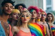 © Kessel - Diverse LGBTQ+ Group Expressing Pride and Unity Against Discrimination with Bold Rainbow Attire