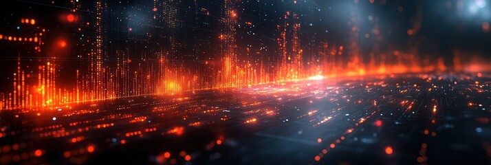 Fiery Digital Metropolis: A Glowing Cyberpunk Cityscape