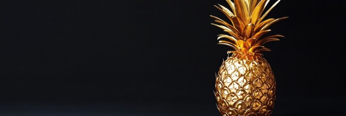 Aufkleber - Luxurious golden pineapple displayed against a dark background creating a striking visual effect and enhancing its elegance. Generative AI