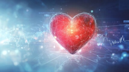 Aufkleber - Glowing red heart symbolizing vital signs with a dynamic cardiogram in a high tech background. Generative AI