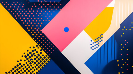 Wall Mural - Abstract Geometric Pattern: A vibrant and dynamic abstract pattern featuring bold geometric shapes in a contrasting color palette of pink, blue, yellow, and black.