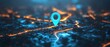© Itsaree  - Blue location pin icon, GPS direction route, 3D travel map, global positioning system, and street search background with push pin sign