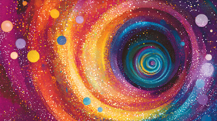 Poster - Cosmic Swirl: A vibrant, abstract painting depicting a mesmerizing swirling vortex of colorful nebulae, stars, and cosmic dust, evoking a sense of wonder and the vastness of space.