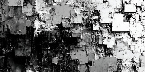 Wall Mural - Abstract Pixelated Texture:  An intriguing abstract texture composed of fragmented, overlapping squares in shades of gray creates a sense of depth and digital distortion.