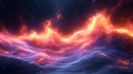 Wall Mural - Fiery cosmic landscape with nebula and stars.