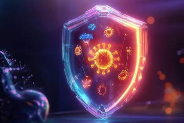 Fototapete - Innovative shield technology designed to deflect harmful microbes for enhanced safety in various environments. Generative AI
