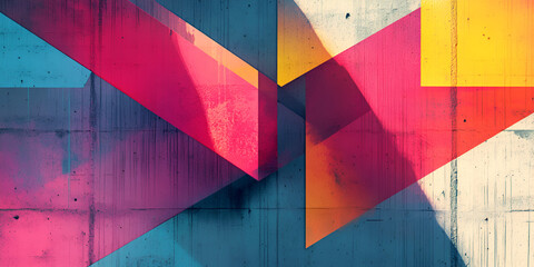 Wall Mural - Abstract Geometric Design: Vibrant, overlapping geometric shapes in shades of teal, crimson, and gold create a dynamic and modern abstract artwork.