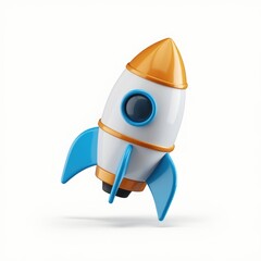 Poster - A cartoon rocket ship, predominantly white with orange and blue accents, symbolizes startup, innovation, and progress.