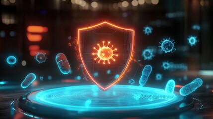 Poster - Shield technology deflecting microbes for enhanced safety in health environments. Generative AI