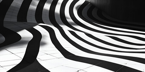 Wall Mural - Abstract Black and White Swirls: An mesmerizing abstract image of black and white stripes creating a mesmerizing and dynamic swirl.