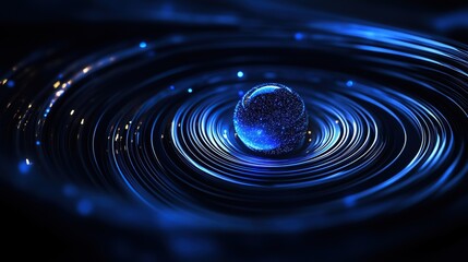 Wall Mural - Cosmic nebula: glowing orb at the heart of a spiraling blue energy field, dark mysterious space background