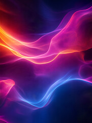 Poster - Abstract Flowing Lights: Vibrant, dynamic neon swirls of pink, orange, and blue light dance across a dark background, creating an ethereal and energetic atmosphere.  