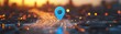 © Itsaree  - Road map with blue location pin icon symbol, GPS travel route navigation marker, transportation direction pointer, street sign on city background, and destination way 3D render