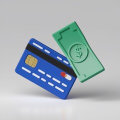 Aufkleber - Blue credit card and green dollar bill, symbolizing online payments and financial transactions.