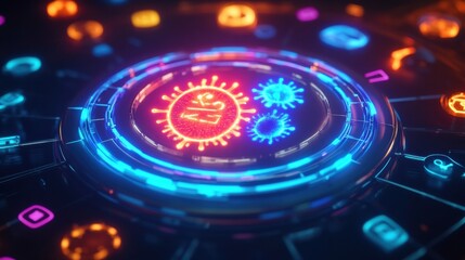 Fototapete - Innovative shield technology deflecting harmful microbes for enhanced safety and health protection. Generative AI