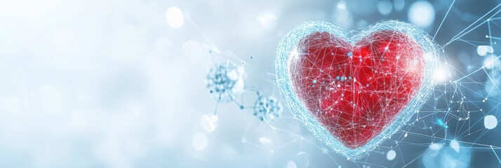 Aufkleber - Glowing red heart represents love and vitality with dynamic cardiogram visualization in a digital atmosphere. Generative AI