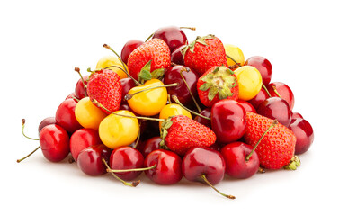 Wall Mural - yellow red cherry strawberry mix path isolated on white