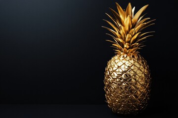 Aufkleber - Luxurious golden pineapple stands against dark background highlighting its elegance and unique design in modern decor. Generative AI