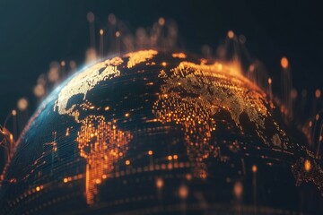 Aufkleber - Glowing digital globe with flowing lines and points showcasing global connectivity and technology integration. Generative AI