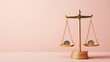 © เด็กชาย นุ่มนิ่ม - Healthcare Costs premium concept. Golden scales balance currency coins on a soft pink background, symbolizing justice and finance.