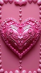 Sticker - Whimsical pink heart design in pink heart border frame pattern background