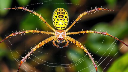 Wall Mural - A vibrant yellow and black spider on its intricate web.