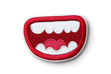 Wall Mural - Smiling laugh mouse embroidered patch badge, isolated on white background.