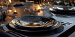 © Giancarlo - Elegant Dining Table Setting, Modern Tableware, Stylish Black Plates, Cozy Candlelit Dinner, Luxurious Home Dining Experience