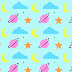 Wall Mural - Abstract seamless pattern.Galaxy sky with star, moon, cloud isolated on blue background.Vector graphic illustration repeat pattern.