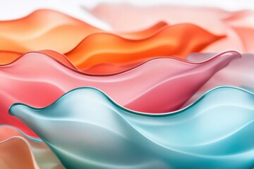 Wall Mural - colorful abstract waves of glass: captivating flowing shapes in shades of pink, orange, and blue for