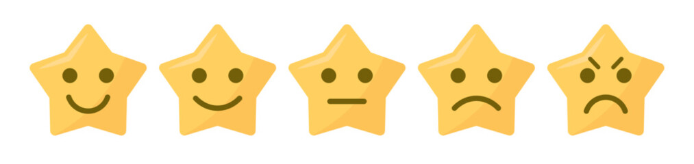 Fototapete - Rating emoji stars set of emotion with bad poor average good and excellent ratings for customer feedback and user experience vector illustration.