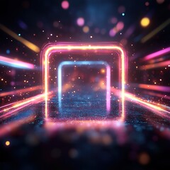Wall Mural - vibrant neon tunnel: explore the futuristic depths of light and color in a stunning digital landscap