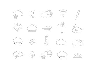 Wall Mural - weather app icons for web drawing in linear style on white background