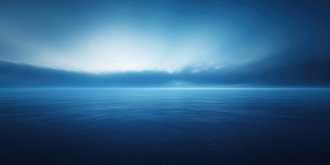Wall Mural - gradient of soft blue tones against a deep dark ocean backdrop with calm water reflecting light, cre