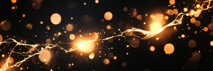 Wall Mural - glistening gold light sparks against a dark background, impressive bokeh effects evoking luxury and 