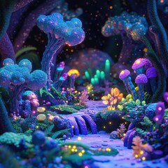 Poster - Discovering the wonders of a magical microscopic ecosystem with friendly microbes in vibrant hues. Generative AI