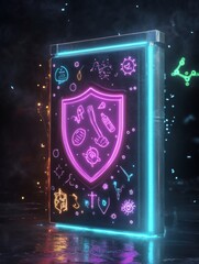 Fototapete - Innovative digital shield design deflects harmful microbes for enhanced safety in modern environments. Generative AI