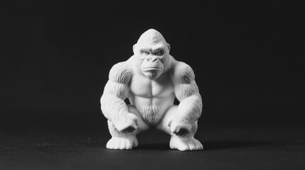 Wall Mural - A stylized white gorilla figurine posed in a crouching position against a dark background.