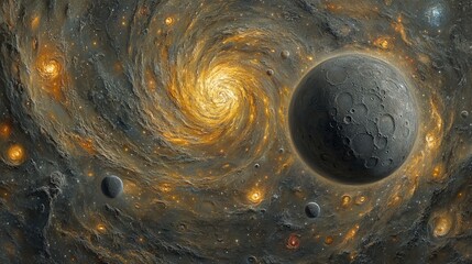 Wall Mural - ethereal moonscape barren cratered moon, swirling nebulae, and silver light in a cosmic background