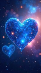 Wall Mural - Ethereal blue hearts drift in a glittering cosmos , light, shine