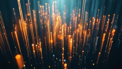 Wall Mural - abstract digital art: glowing orange lines in dark space