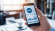 © Songkran - A close-up of a hand holding a smart device, surrounded by visual representations of key marketing terms like Sustainability and ROI - 1