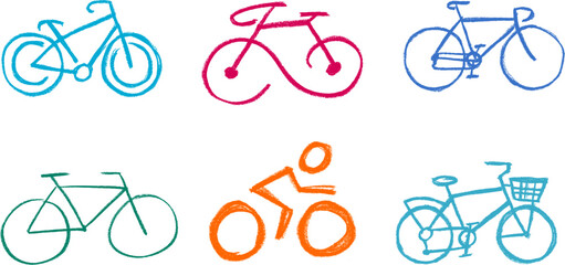 Wall Mural - bike bicycle icons crayon chalk drawing vector set